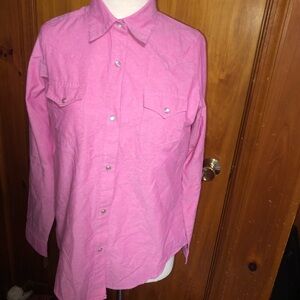 Wrangler western button up pearl snap shirt pink S